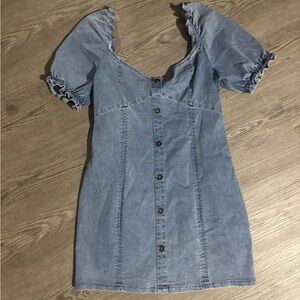 Altar'd State Blue Ruched Buttoned Mini Dress